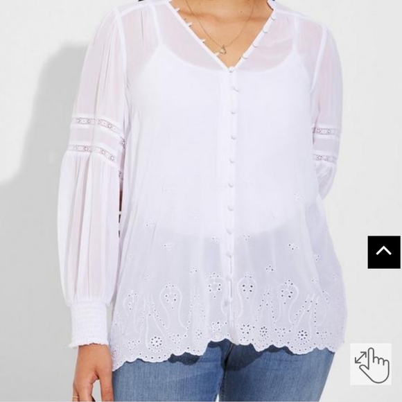 torrid Tops - Torrid Chiffon Ruffle Collar Eyelet Embroidered Blouse size 5